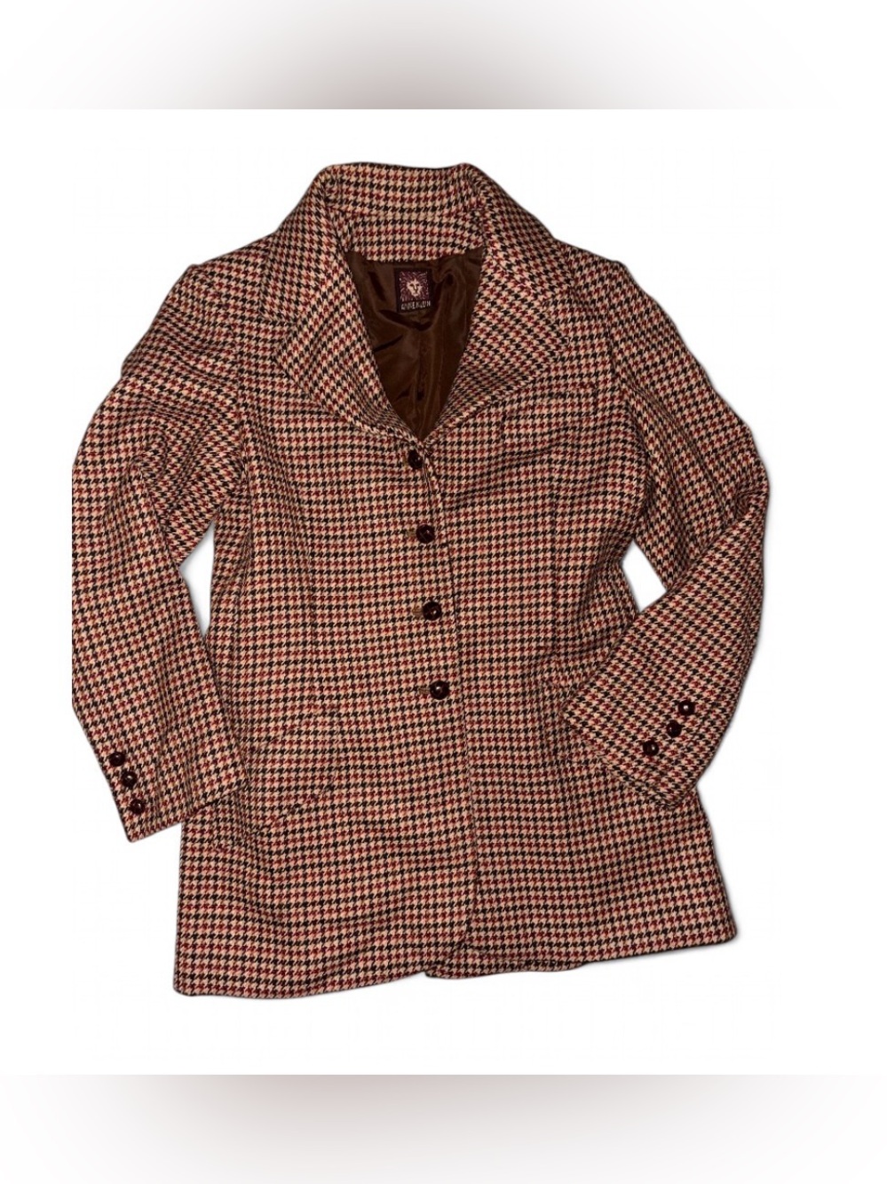 Anne Klein Brown and Tan Houndstooth Coat-Vintage